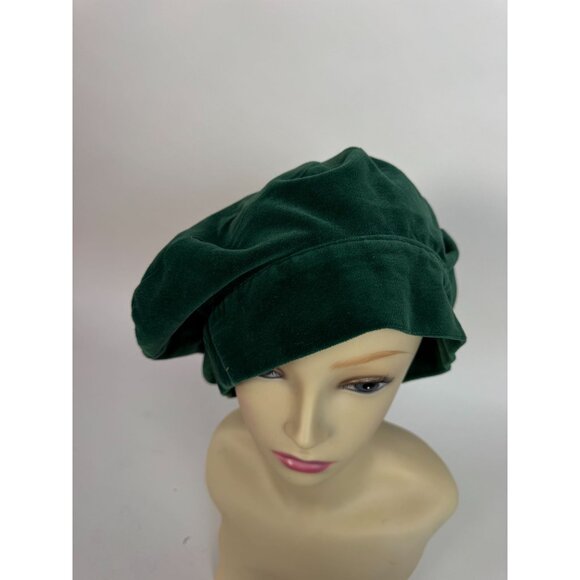 Vintage Green Velvet Slouch Beret Hat For Women Handmade Soft Fabric 1980s Style main image 4